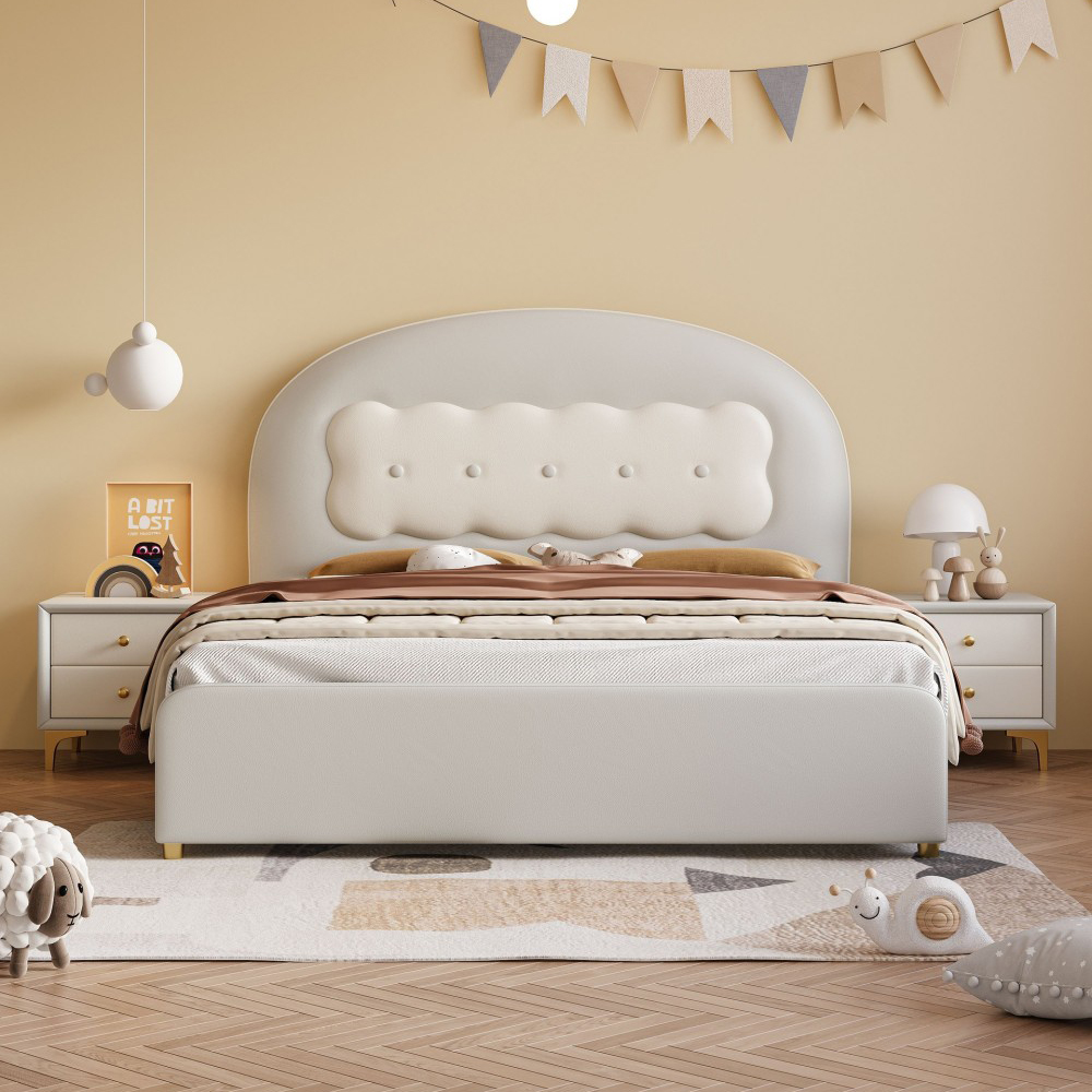 Girls’ Princess-Style Bed – Cream-Colored, Pink Upholstered, Trendy &a...