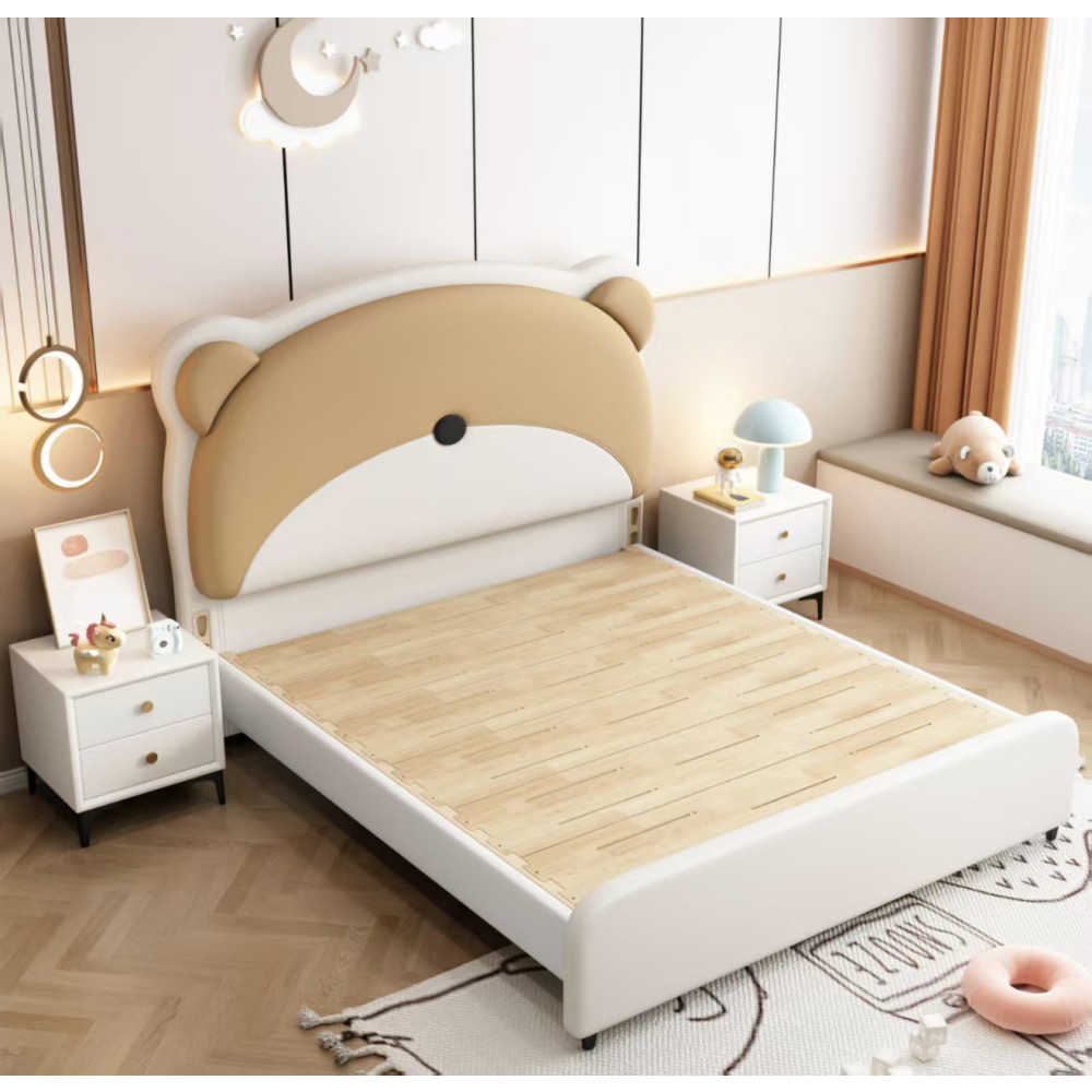 Tempat Tidur Kayu Solid Berbentuk Beruang Kartun dengan Sambungan Mortise-and-Tenon – Cocok untuk Bo...