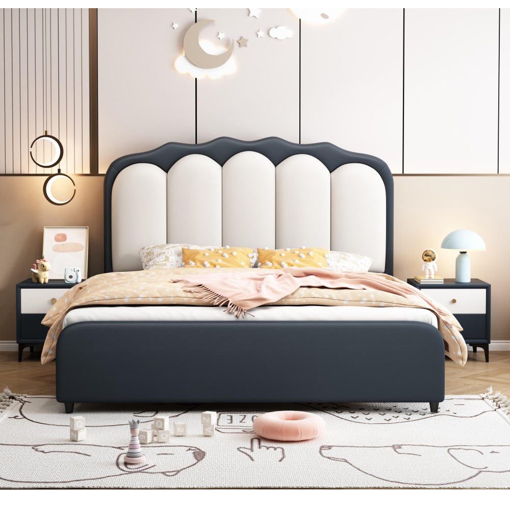 French Cream-Style Bed (1.8m/1.5m) – Durable Solid Wood & Leather Childr...