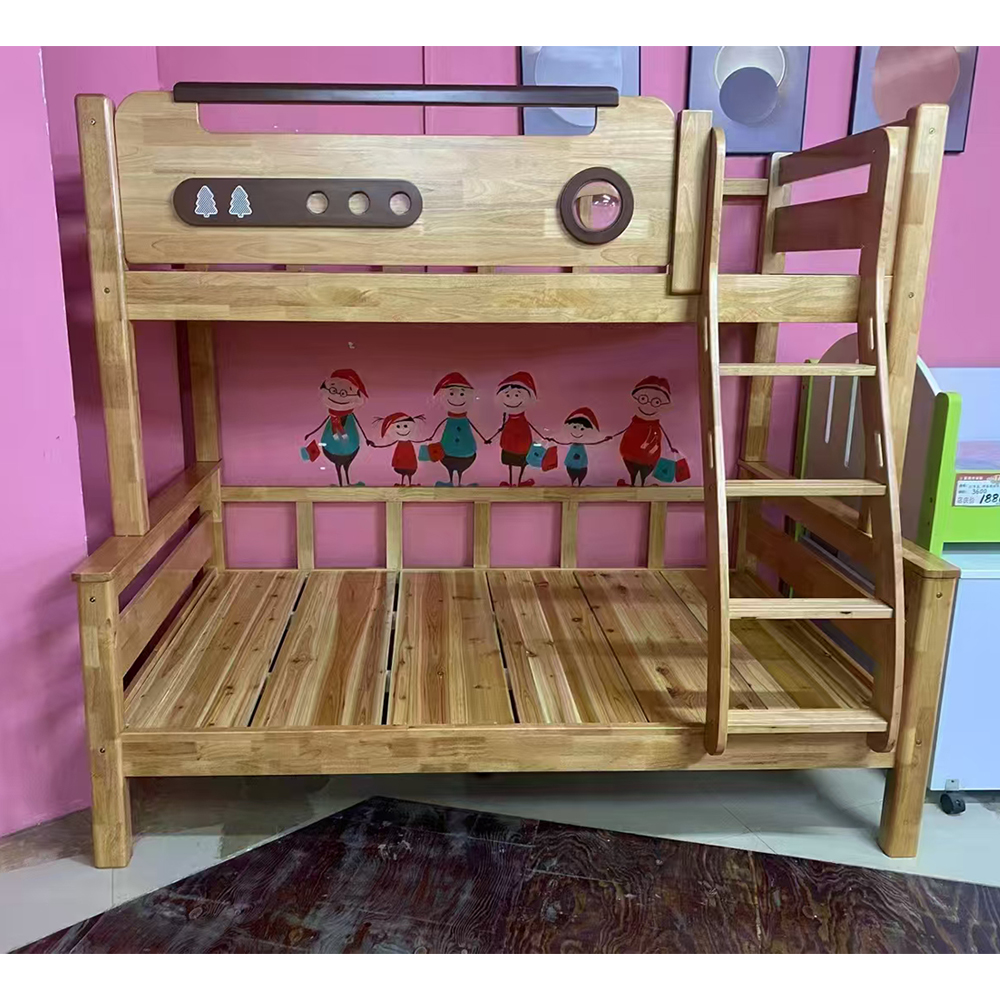 Solid Oak Bunk Bed with Guardrails, Hanging Ladder/Climbing Ladder, and Storag...