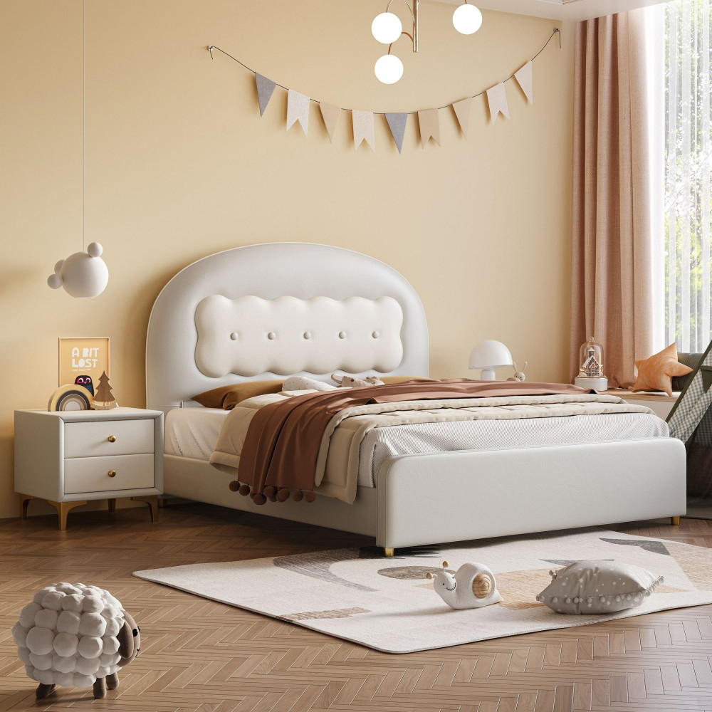Girls’ Princess-Style Bed – Cream-Colored, Pink Upholstered, Trendy &a...