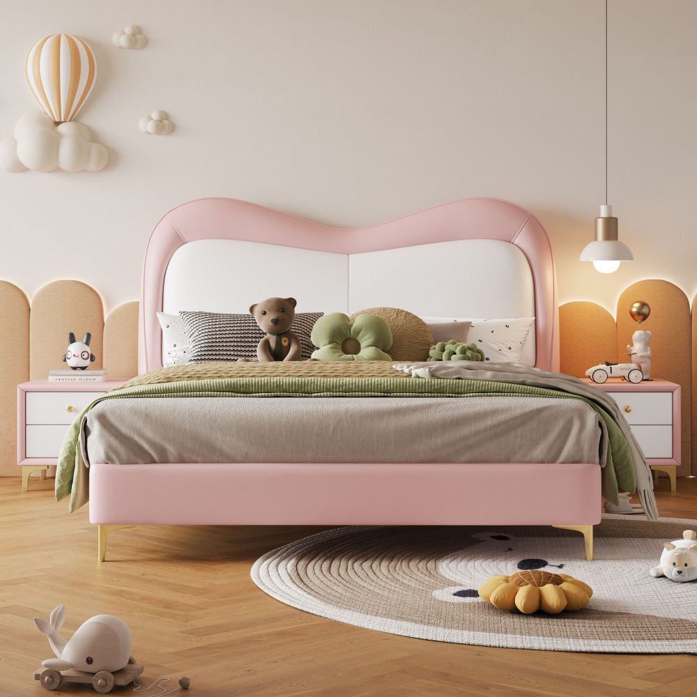 Cream-style princess bed for girls, suitable for a secondary bedroom; also ava...