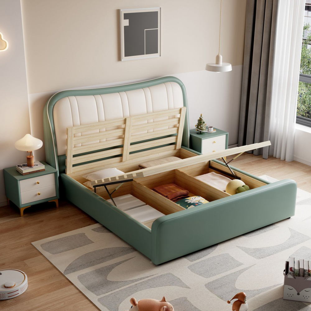 Cream-Style Minimalist Modern Children’s Bed (Single Bed for Boys and Girls)...
