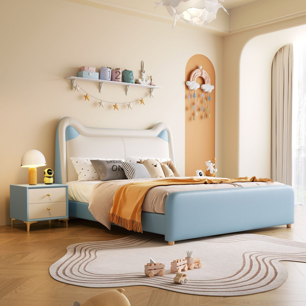 1.5m/1.8m Genuine Leather Princess Bed for Girls – Cartoon-Style Double Bed ...