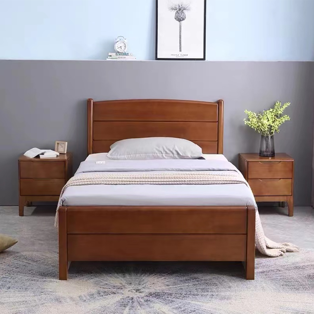 Minimalist white solid wood bed – 1.2m single bed / 1.35m bed for small spac...