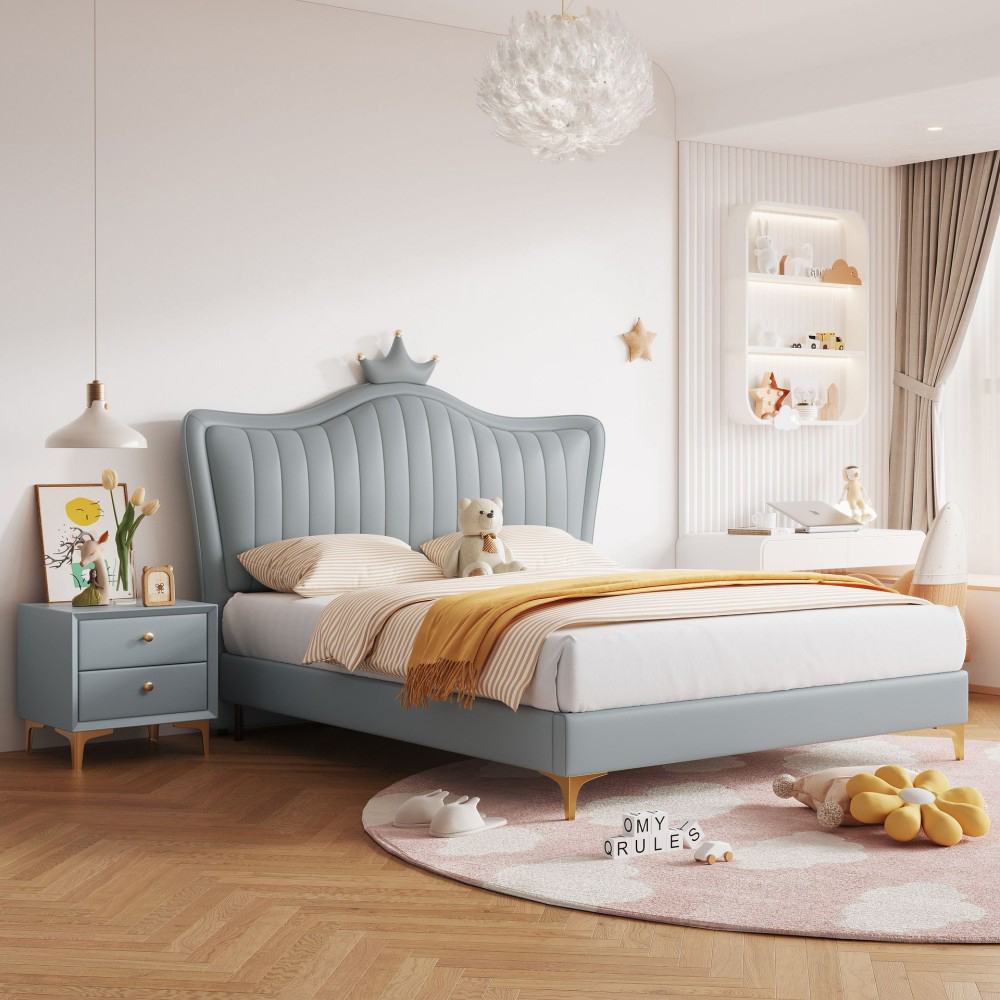 Cream-style children’s bed for girls: a modern, minimalist white “...