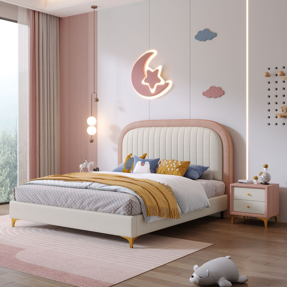 American-style modern minimalist children’s bed—a sleek, high-end solid wo...