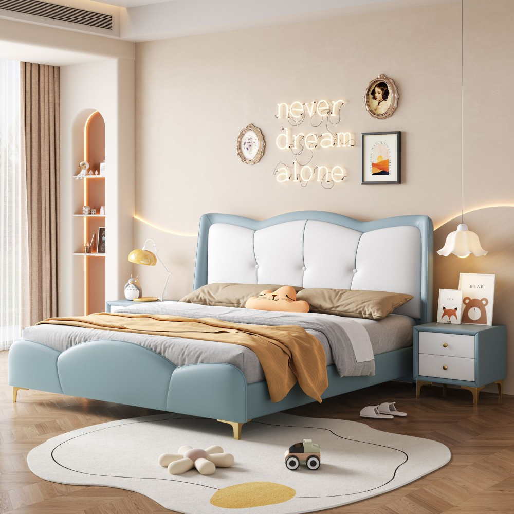 Modern Minimalist 1.5m Children’s Bed – Upholstered Bed for Boys and Girls...
