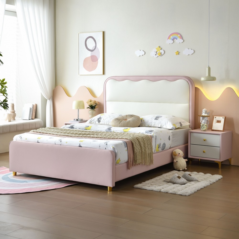 Retro-style ripple-wave upholstered bed – available in single or double size...