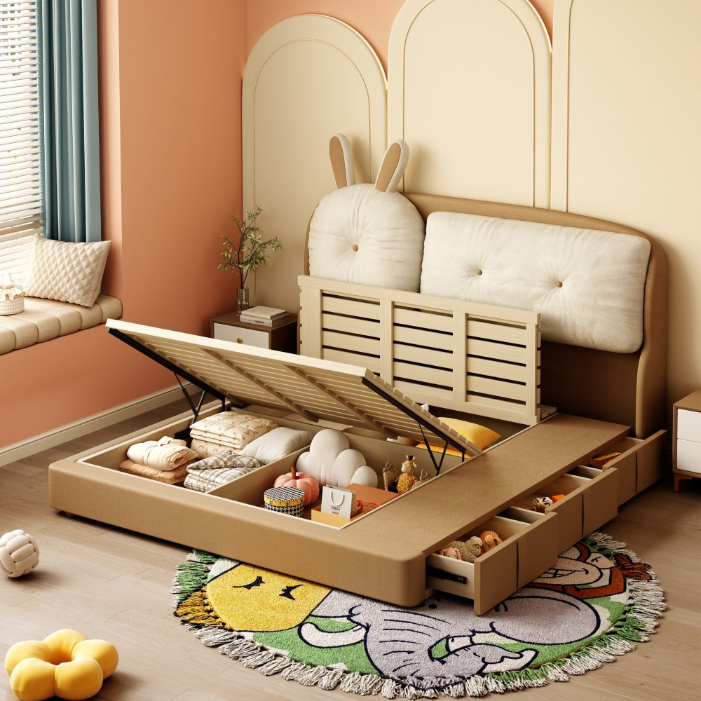Cream-Style Upholstered Bed for Kids’ Bedrooms – Featuring Rabbit-Ear ...