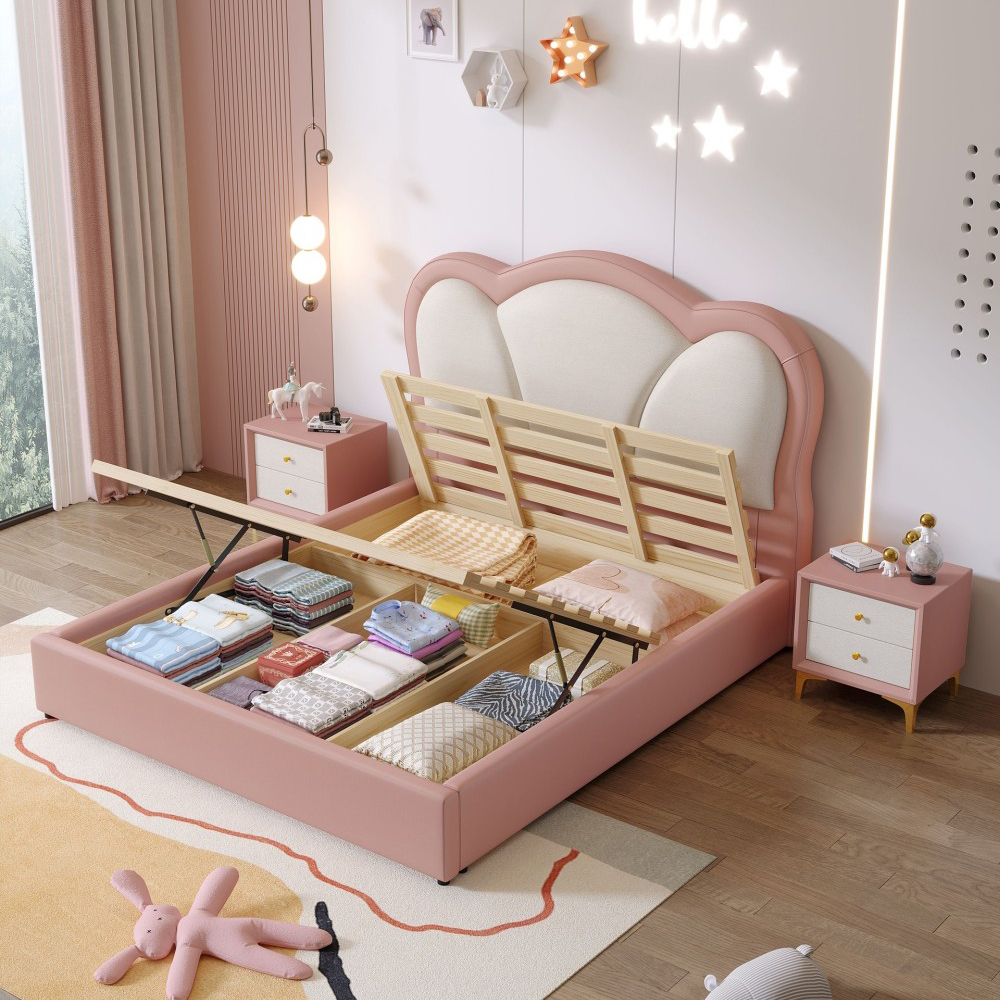 Modern Minimalist Cartoon-Style Bed for Kids – 1.5m/1.35m Storage Bed, Ideal...