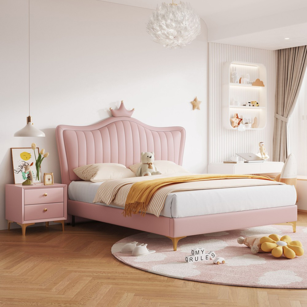 Cream-style children’s bed for girls: a modern, minimalist white “...