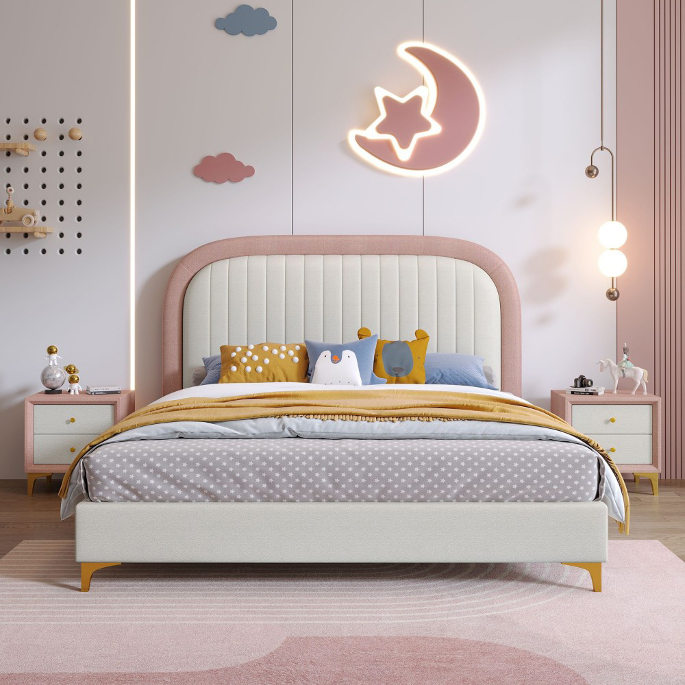 American-style modern minimalist children’s bed—a sleek, high-end solid wo...
