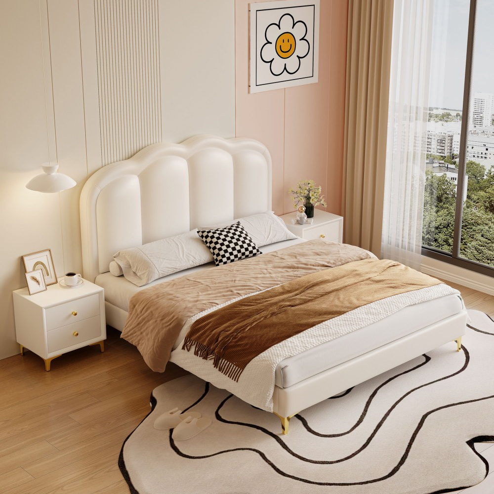 Modern Minimalist Shell-Style Upholstered Solid Wood Bed for Children – A To...