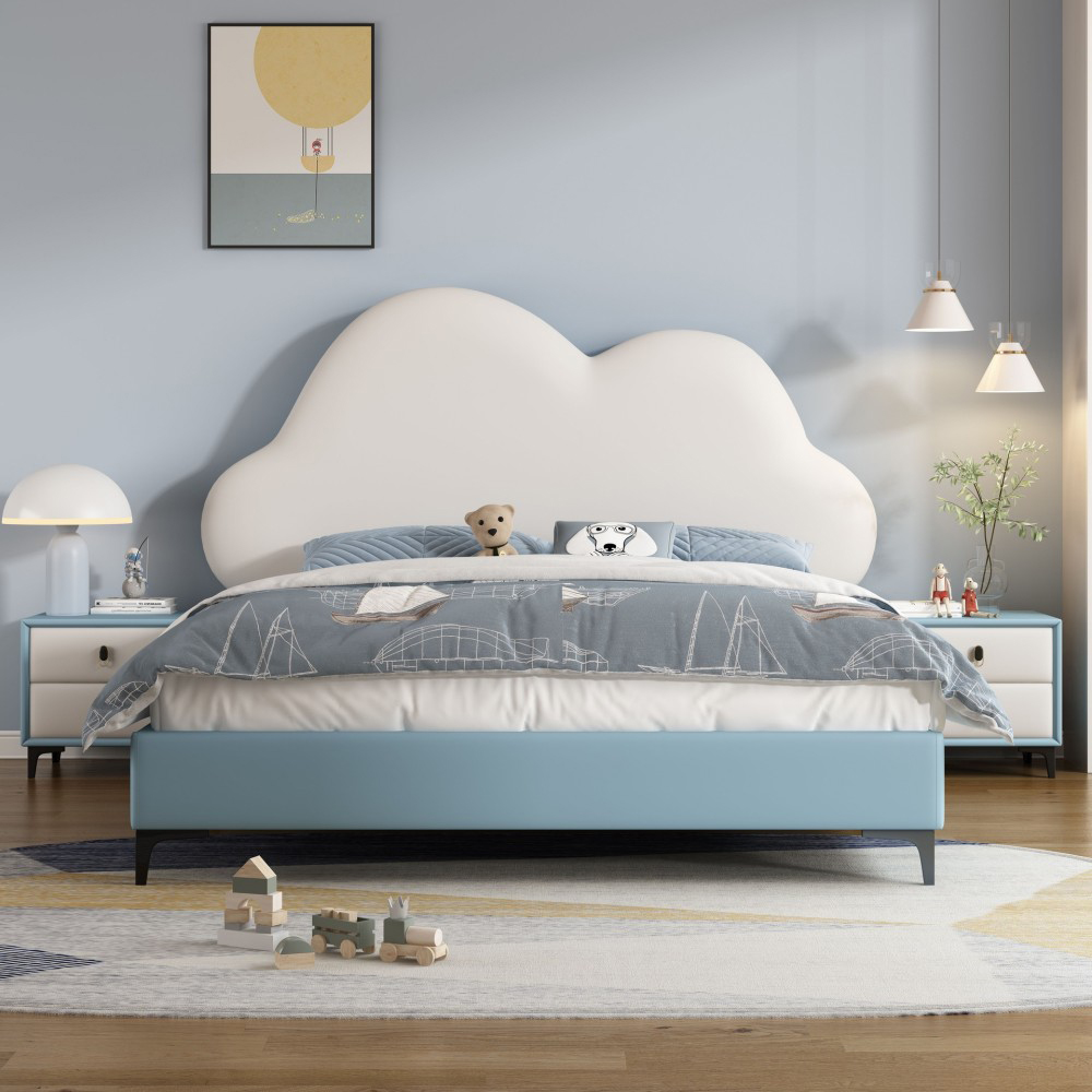 Cute Cloud-Themed Princess Bed for Girls – Modern Minimalist Solid Wood Sing...