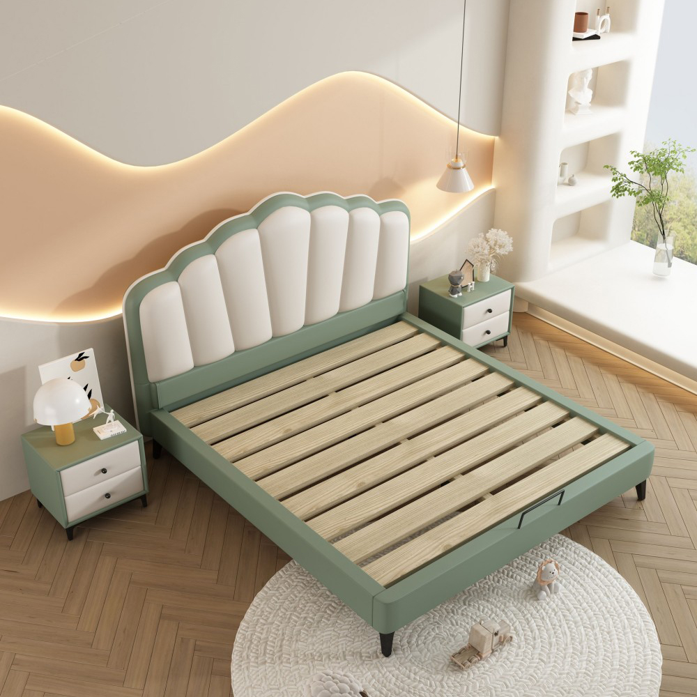Cream-style children’s bed, shell-shaped single bed for boys and girls, ...