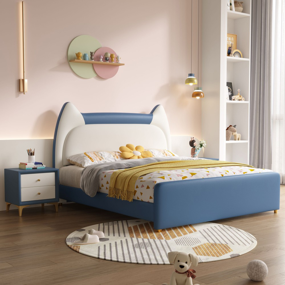 Girls’ 1.5m/1.8m Genuine Leather Bed – Double “Cat-Ear” Pr...